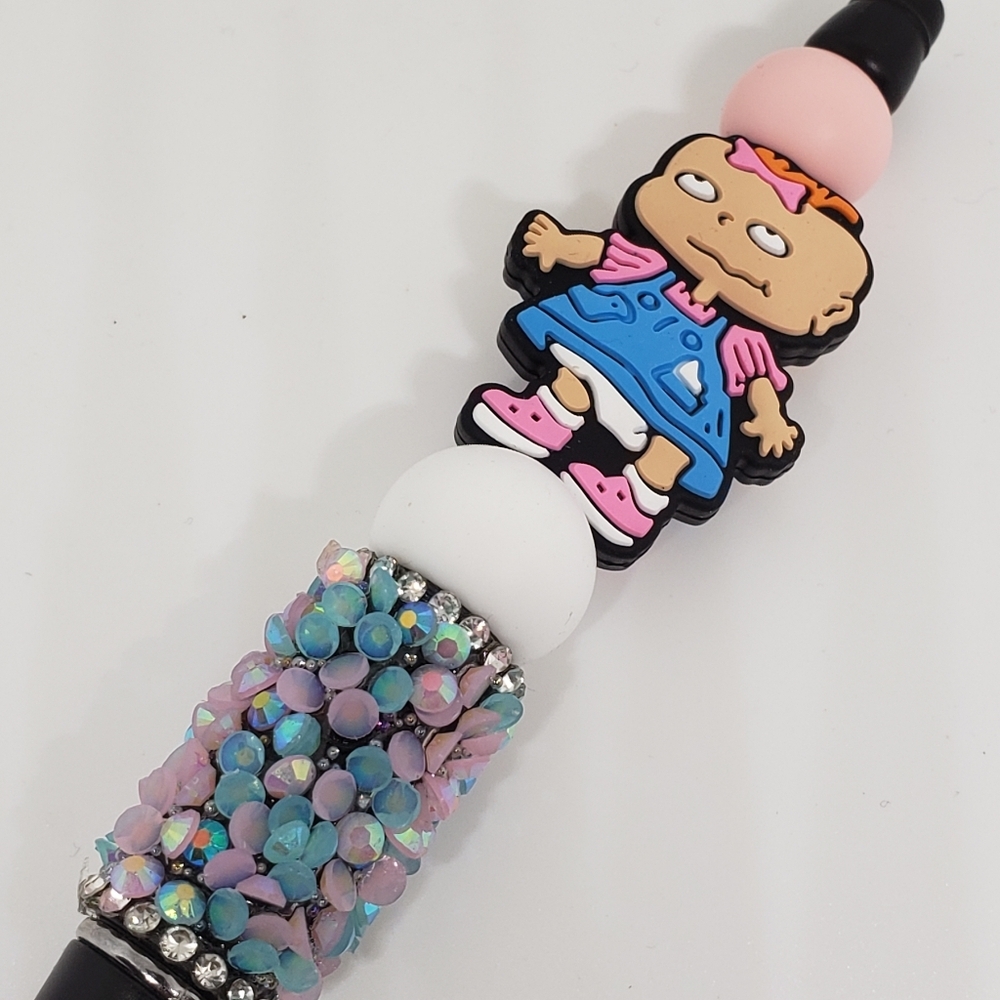 Handmade Rhinestone Rugrats Lil Beaded Silicone Focal Bead Pen